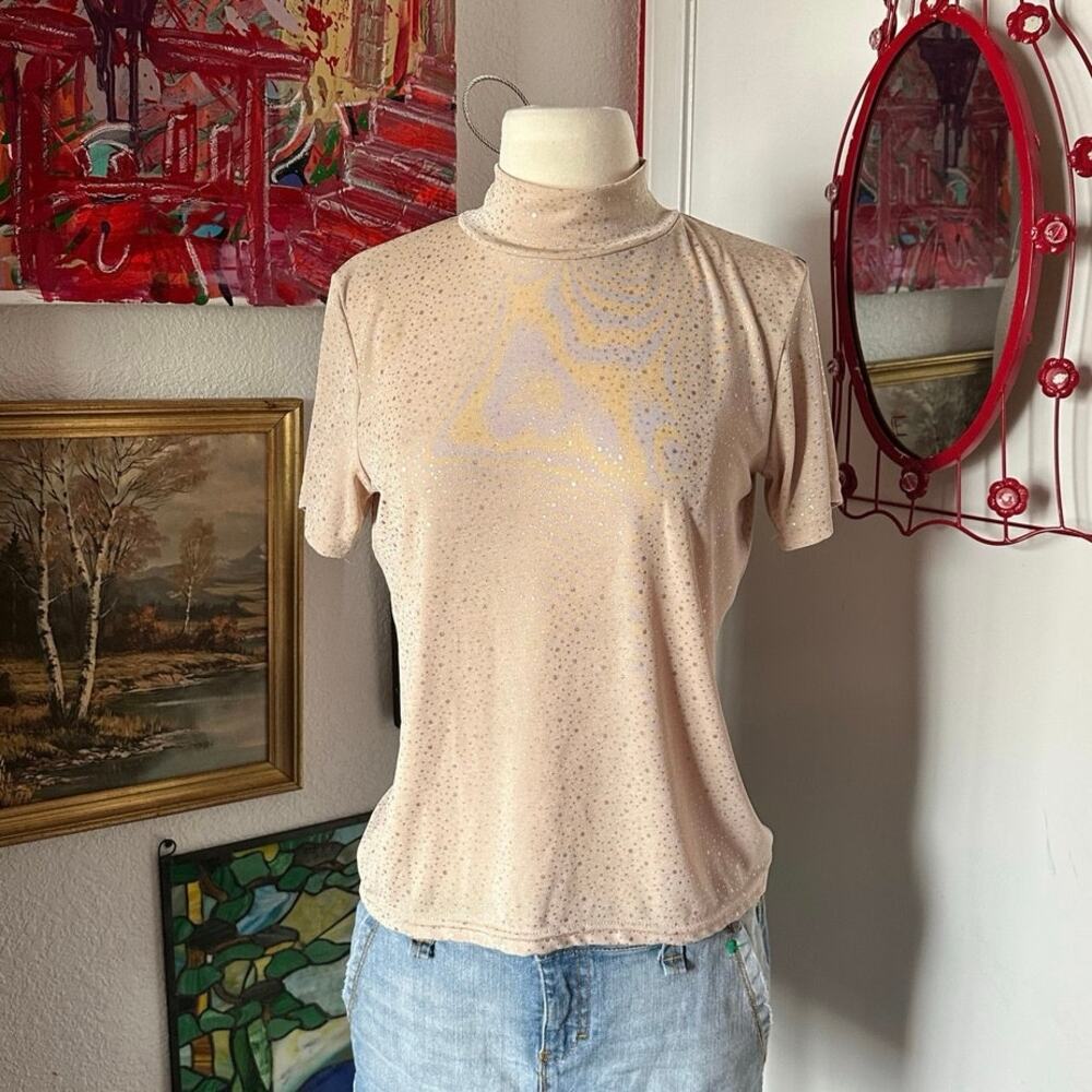 sml sport beige and gold polka dot turtleneck